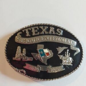 Texas Sesquicentennial Belt Buckle Black And Silver 1836-1986 Great Condition